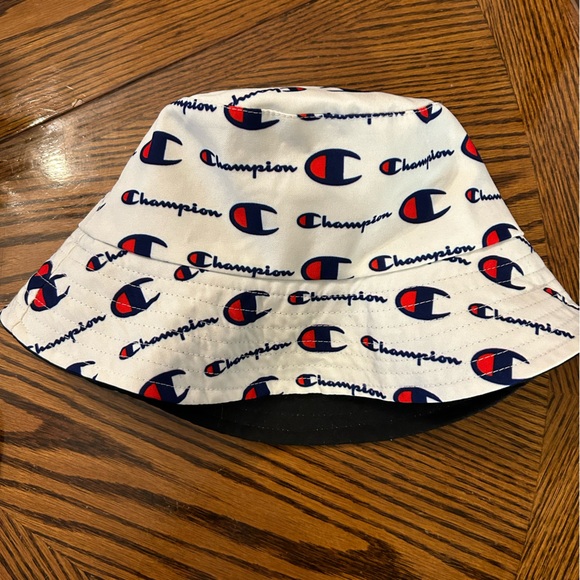 CHAMPION Logo Bucket Hat Red, White & Blue Logo, Reversible to Solid Navy, OS - Picture 2 of 6